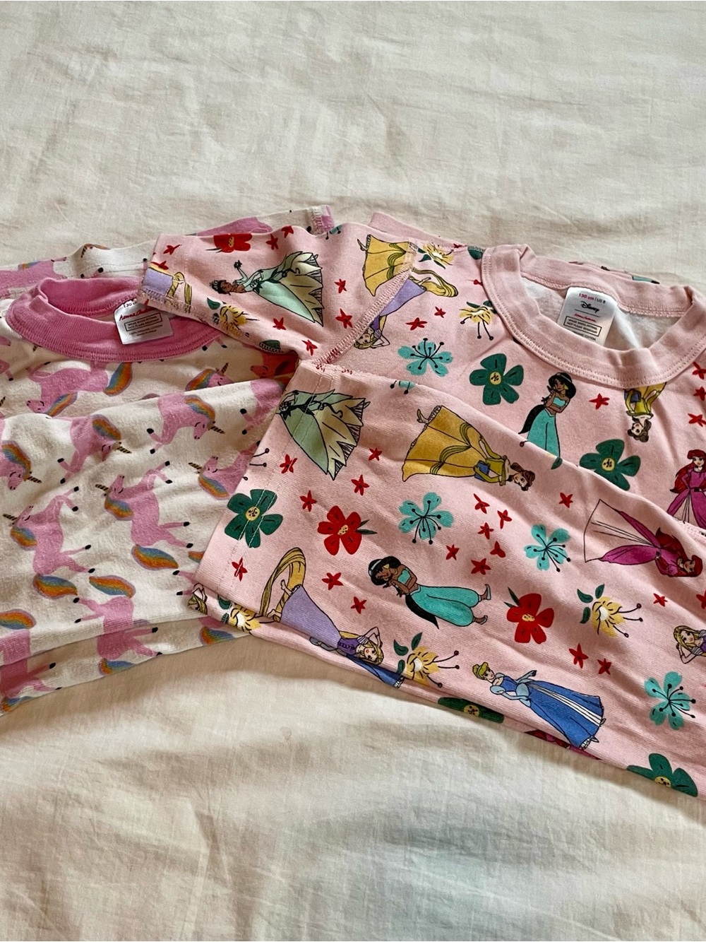 Hanna Andersson Girls Pink Unicorn & Disney Princess short pajama bundle